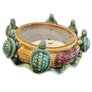 Vintage Fisherman's Fortune Turtle Planter Ceramic Dish Bowl Adorable Pottery